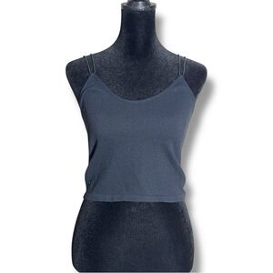 Zara Charcoal Scoop Neck Ribbed Skinny Double Strap Cropped  Camisole Top